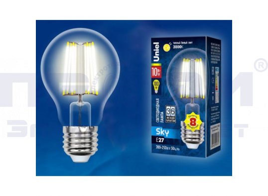 LED-A60-10W/NW/E27/CL лампа светодиодная, серия Sky 10Вт прозрачная 4000К Uniel LED-A60-10W/NW/E27/CL лампа светодиодная, серия Sky 10Вт прозрачная 4000К Uniel