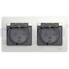 GLOSSA розетка 2-z шторки, с/к в сборе IP44 белый GSL000147
