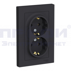 SE AtlasDesign розетка с заземлением, 16А, 2-местная, карбон  ATN001024