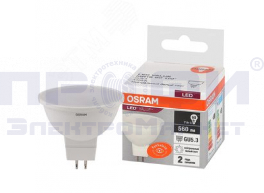 Лампа светодиодная LED  7 Вт GU5,3 4000К 560Лм спот 220В OSRAM