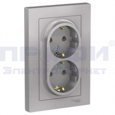 SE AtlasDesign розетка с з/к, 16А, 2-местная, алюминий  ATN000324