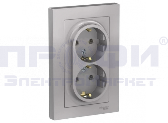 SE AtlasDesign розетка с з/к, 16А, 2-местная, алюминий  ATN000324