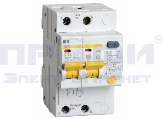 Диф.автомат АД12 2Р 63А 30мА ИЭК Диф.автомат АД12 2Р 63А 30мА ИЭК