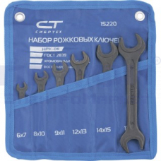 Набор ключей рожковых, 6 - 19 мм, 6 шт., CrV, фосфатированные, ГОСТ 2839 СИБРТЕХ (15220)