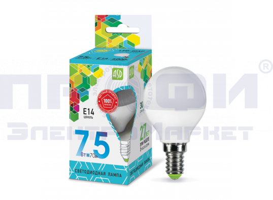 Лампа светодиодная LED-ШАР-standard 7.5Вт 230В Е14 4000К 675Лм ASD