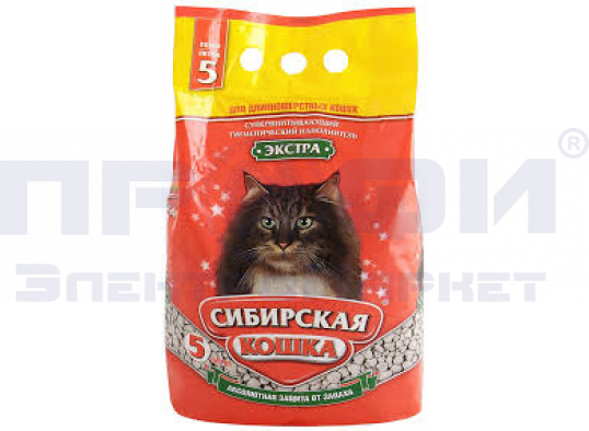 Наполнитель Сибирская Кошка Экстра 5л впитывающий для длинношерстных 1х4