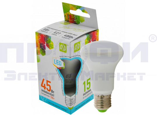 Лампа светодиодная LED-R63-standard 5.0Вт 230В Е27 4000К 450Лм ASD