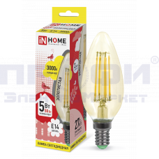Лампа светодиодная LED-СВЕЧА-deco 5Вт 230В Е14 3000К 450Лм золотистая IN HOME