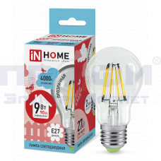 Лампа светодиодная LED-А60-deco 9Вт 230В Е27 4000К 1040Лм прозрачная IN HOME
