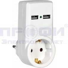 Адаптер Т-01/01 1 место 2P+PE 16А 2хUSB 2,1A белый IEK